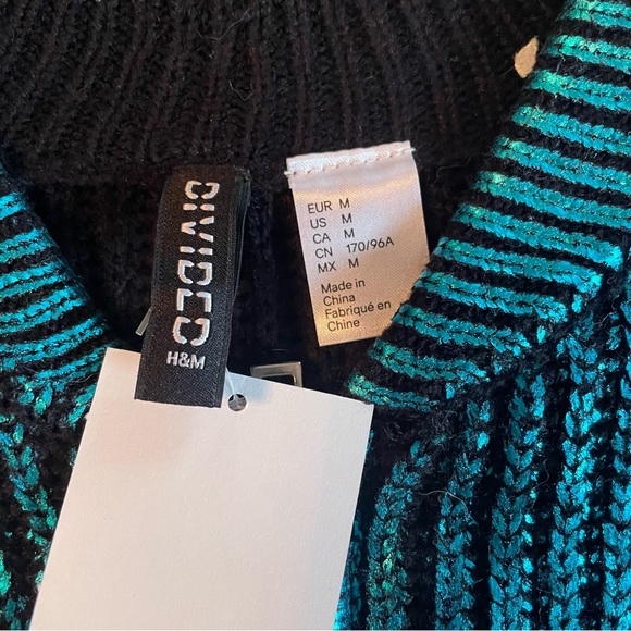 NWT Divided by metallic teal & black knit zip cardigan sz M - Picture 3 of 5